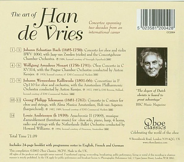 Han de Vries oboe back cover