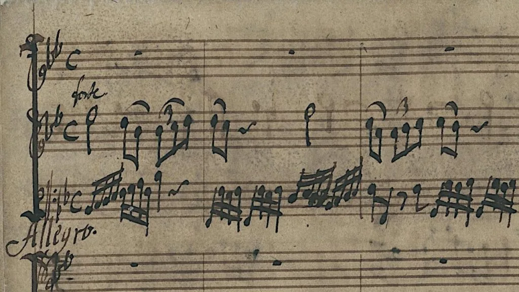 Fragmento de manuscrito musical de las Trio Sonatas ZWV 181 de Jan Dismas Zelenka
