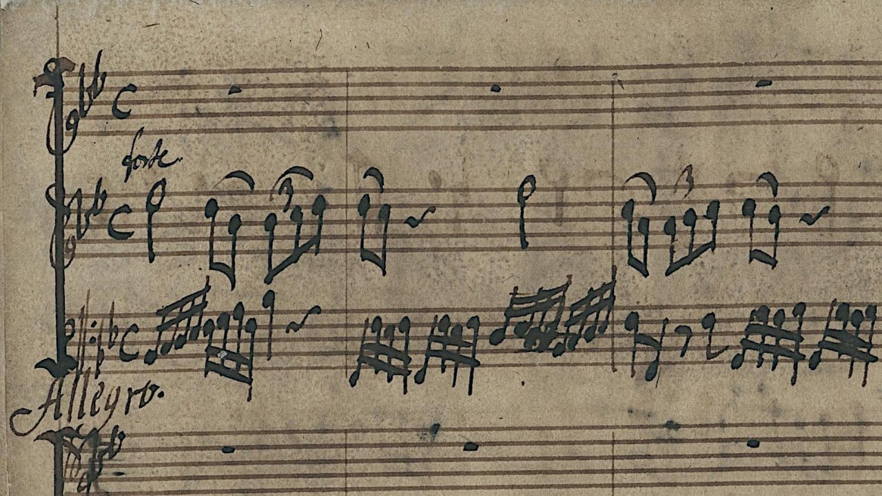 Fragmento de manuscrito musical de las Trio Sonatas ZWV 181 de Jan Dismas Zelenka